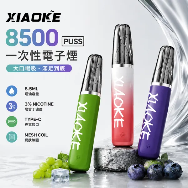 XIAOKE 梟客 8500口一次性電子煙 | 8.5mL油量 650mAh電池 Type-C快充 | 口紅外型輕巧便攜 20種特調口味 台灣現貨