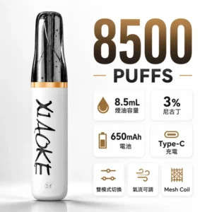 XIAOKE 梟客 口紅款 8500口一次性電子煙｜8.5ml大容量 Mesh網狀芯 3%尼古丁 氣流可調 Type-C快充 20種口味現貨